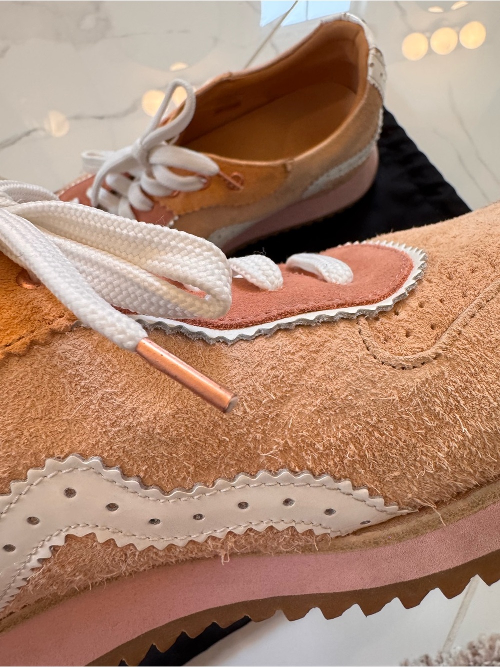 Office of Angela Scott Remi Sneaker Suede, Peach and Tan - Picture 7 of 10